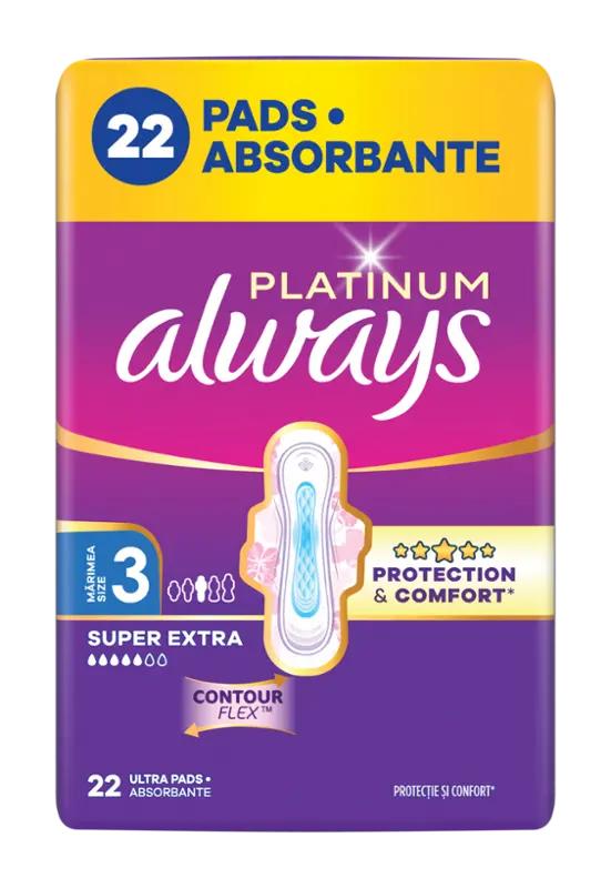 Always Hygienické vložky Platinum Super Extra s křidélky vel. 3, 22 ks