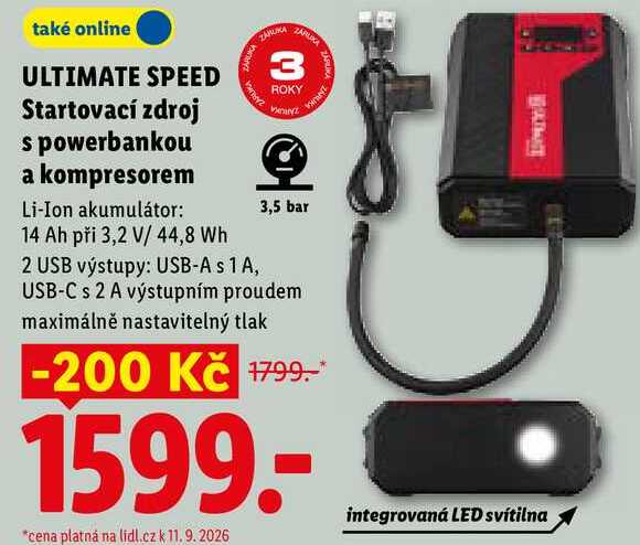 ULTIMATE SPEED Startovací zdroj s powerbankou a kompresorem