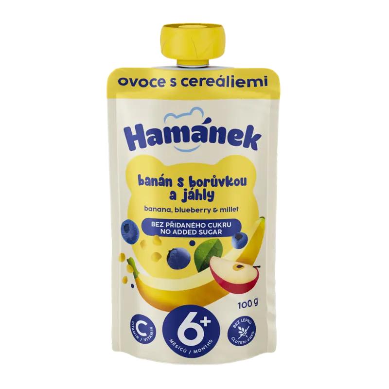 Hamánek Ovocná kapsička jablko s banánem, borůvkou & jáhly, 100 g