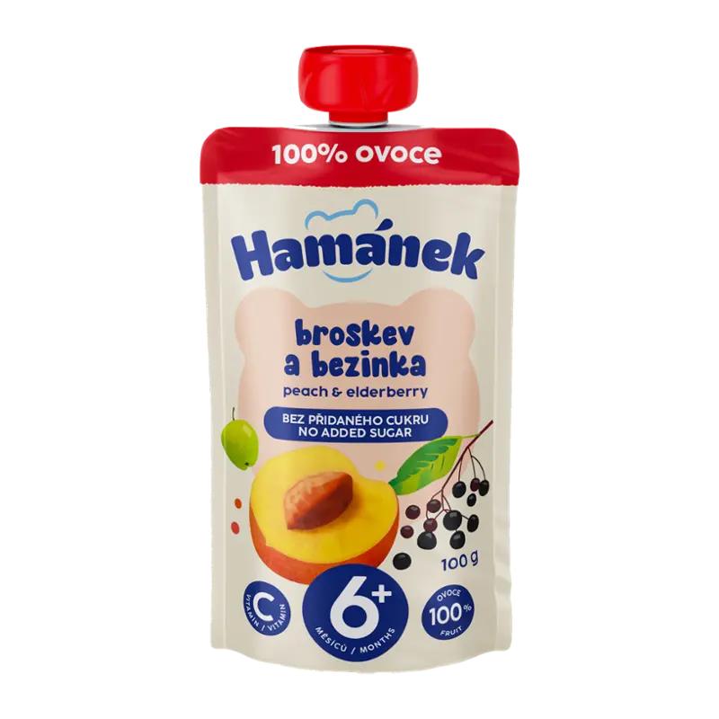 Hamánek Ovocná kapsička broskev, bezinka, jablko, 100 g