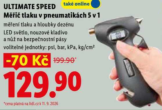 ULTIMATE SPEED Měřič tlaku v pneumatikách 5 v 1