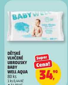 DĚTSKÉ VLHČENÉ UBROUSKY BABY WELL AQUA, 80 ks 