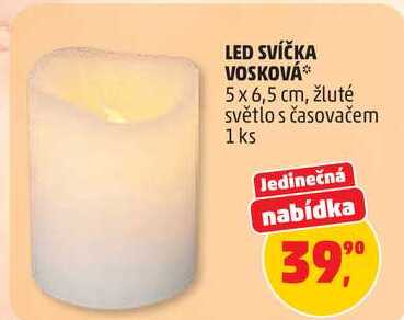 LED SVÍČKA VOSKOVÁ 5 x 6,5 cm, žluté světlo s časovačem, 1 ks