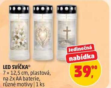 LED SVÍČKA, 7 x 12,5 cm, plastová, na 2x AA baterie, různé motivy, 1 ks