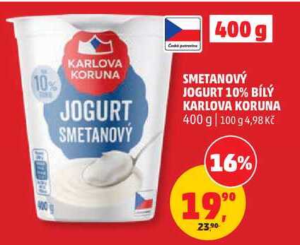SMETANOVÝ JOGURT 10% BÍLÝ KARLOVA KORUNA, 400 g