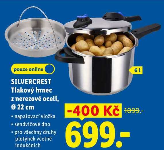SILVERCREST Tlakový hrnec z nerezové oceli, pr. 22 cm