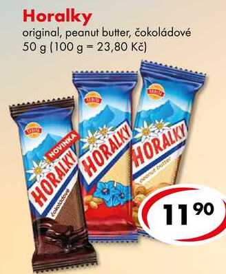 Horalky, original, peanut butter, čokoládové 50 g