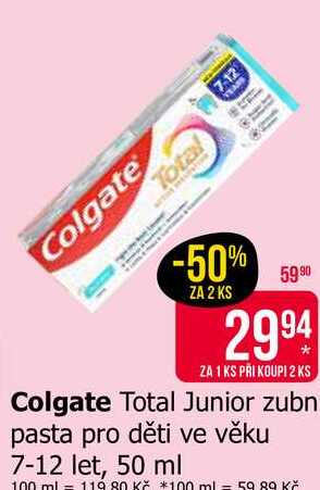 Colgate Total Junior zubn pasta pro děti ve věku 7-12 let, 50 ml