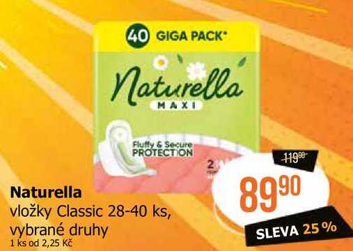 Naturella vložky Classic 28-40 ks, vybrané druhy