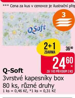 Q-Soft 3vrstvé kapesníky box 80 ks, různé druhy