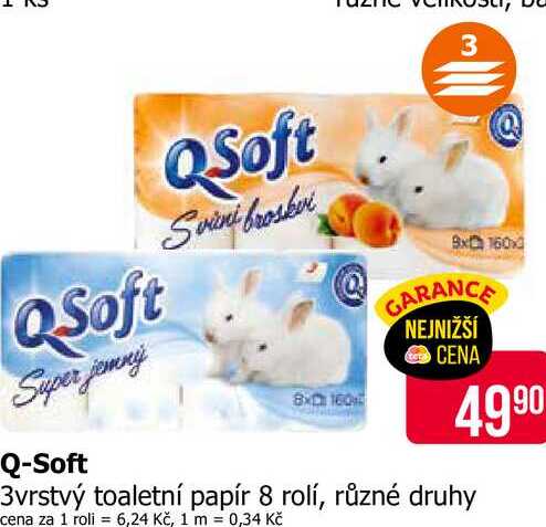 QSoft 3vrstvý toaletní papír 8 rolí, různé druhy 