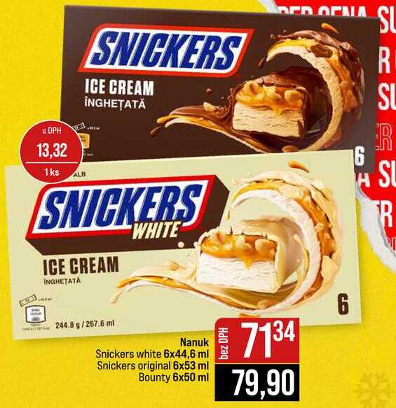 Nanuk Snickers white 6x44,6 ml Snickers original 6x53 ml Bounty 6x50 ml 