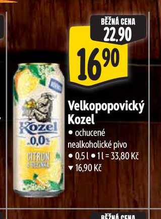 Velkopopovický Kozel ochucené nealkoholické pivo 0,5 l