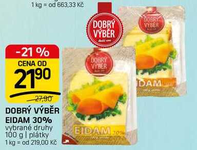 DOBRÝ VÝBĚR EIDAM 30% vybrané druhy 100 g | plátky