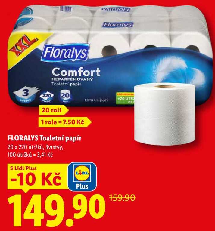 FLORALYS Toaletní papír, 20 x 220 útržků, 3vrstvý