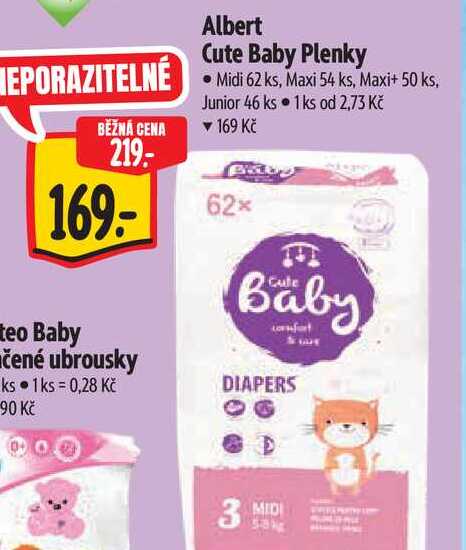 Albert Cute Baby Plenky Midi 62 ks, Maxi 54 ks, Maxi+ 50 ks, Junior 46 ks