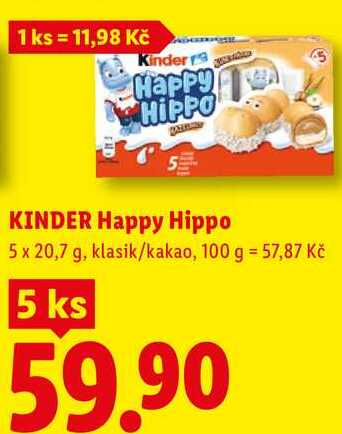 KINDER Happy Hippo, 5 x 20,7 g, klasik/kakao