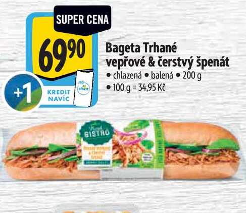 Bageta Trhané vepřové & čerstvý špenát 200 g
