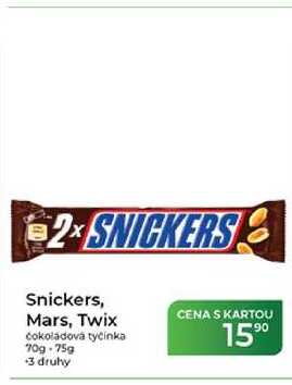 Snickers, Mars, Twix čokoládová tyčinka 70g-75g