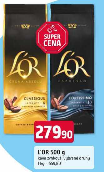 L'OR 500 g káva zrnková, vybrané druhy 