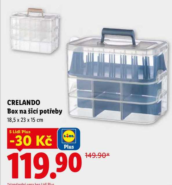 CRELANDO Box na šicí potřeby, 18,5 x 23 x 15 cm 