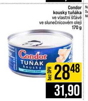 Condor kousky tuňáka ve vlastní šťávě ve slunečnicovém oleji 170 g