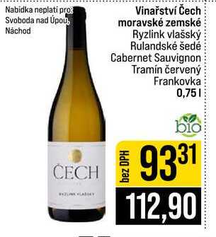 Vinařství Čech moravské zemské Ryzlink vlašský Rulandské šedé Cabernet Sauvignon Tramín červený Frankovka 0,75l