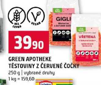 GREEN APOTHEKE TĚSTOVINY Z ČERVENÉ ČOČKY 250 g vybrané druhy