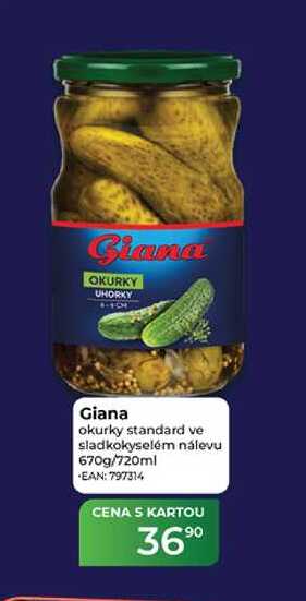 Giana okurky standard ve sladkokyselém nálevu 670g/720ml