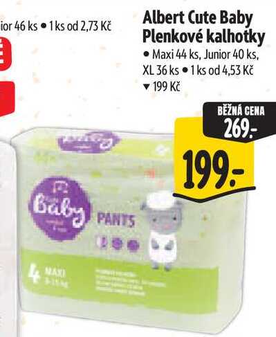 Albert Cute Baby Plenkové kalhotky, Maxi 44 ks, Junior 40 ks, XL 36 ks
