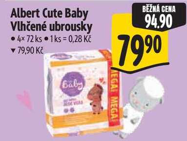 Albert Cute Baby Vlhčené ubrousky, 4x 72 ks