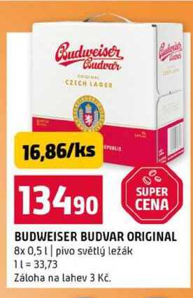 BUDWEISER BUDVAR ORIGINAL 8x 0,5l pivo světlý ležák 