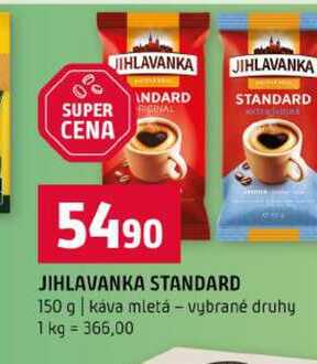 JIHLAVANKA STANDARD 150 g káva mletá vybrané druhy