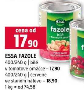 ESSA FAZOLE 400/240 g bilé essa fazole bilé tomatovo om v tomatové omáčce 400/240 g červené ve slaném nálevu 