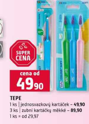 TEPE 1 ks jednosvazkový kartáček 3 ks zubní kartáčky měkké 