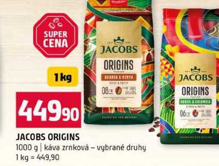JACOBS ORIGINS 1000 g káva zrnková vybrané druhy
