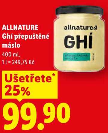 ALLNATURE Ghí přepuštěné máslo, 400 ml
