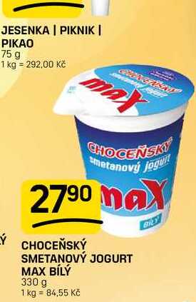 CHOCEŇSKÝ SMETANOVÝ JOGURT MAX BÍLÝ 330 g 