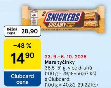 Mars tyčinky, 36,5-51 g, více druhů