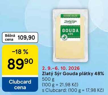 Zlatý sýr Gouda plátky 48%, 500 g