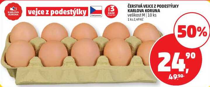 ČERSTVÁ VEJCE Z PODESTÝLKY KARLOVA KORUNA velikost M, 10 ks