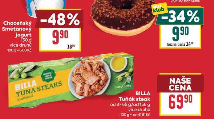 BILLA Tuňák steak od 3x 65 g/od 156 g