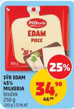 SÝR EDAM 45% MILKERIA bloček, 250 g