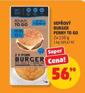 VEPŘOVÝ BURGER PENNY TO GO, 2x 150 g
