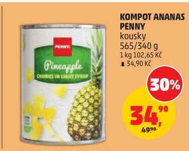 KOMPOT ANANAS PENNY kousky, 565/340 g