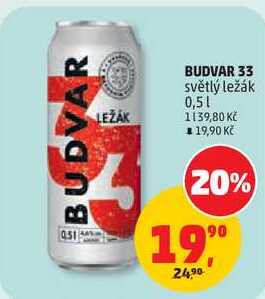 BUDVAR 33 světlý ležák, 0,5 l