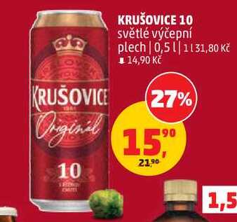 KRUŠOVICE 10 světlé výčepní plech, 0,5 l