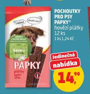 POCHOUTKY PRO PSY PAPKY hovězí plátky, 12 ks