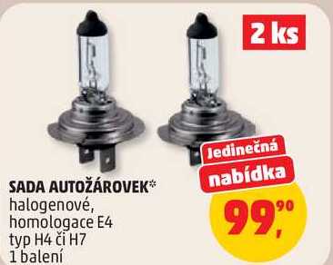 SADA AUTOŽÁROVEK nabídka halogenové, homologace E4 typ H4 či H7, 1 balení