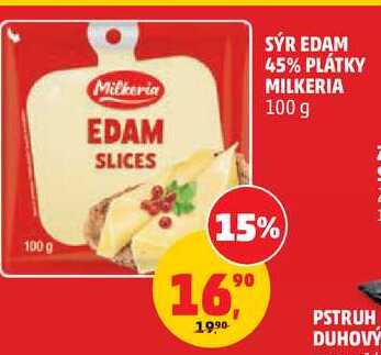 SÝR EDAM 45% PLÁTKY MILKERIA, 100 g